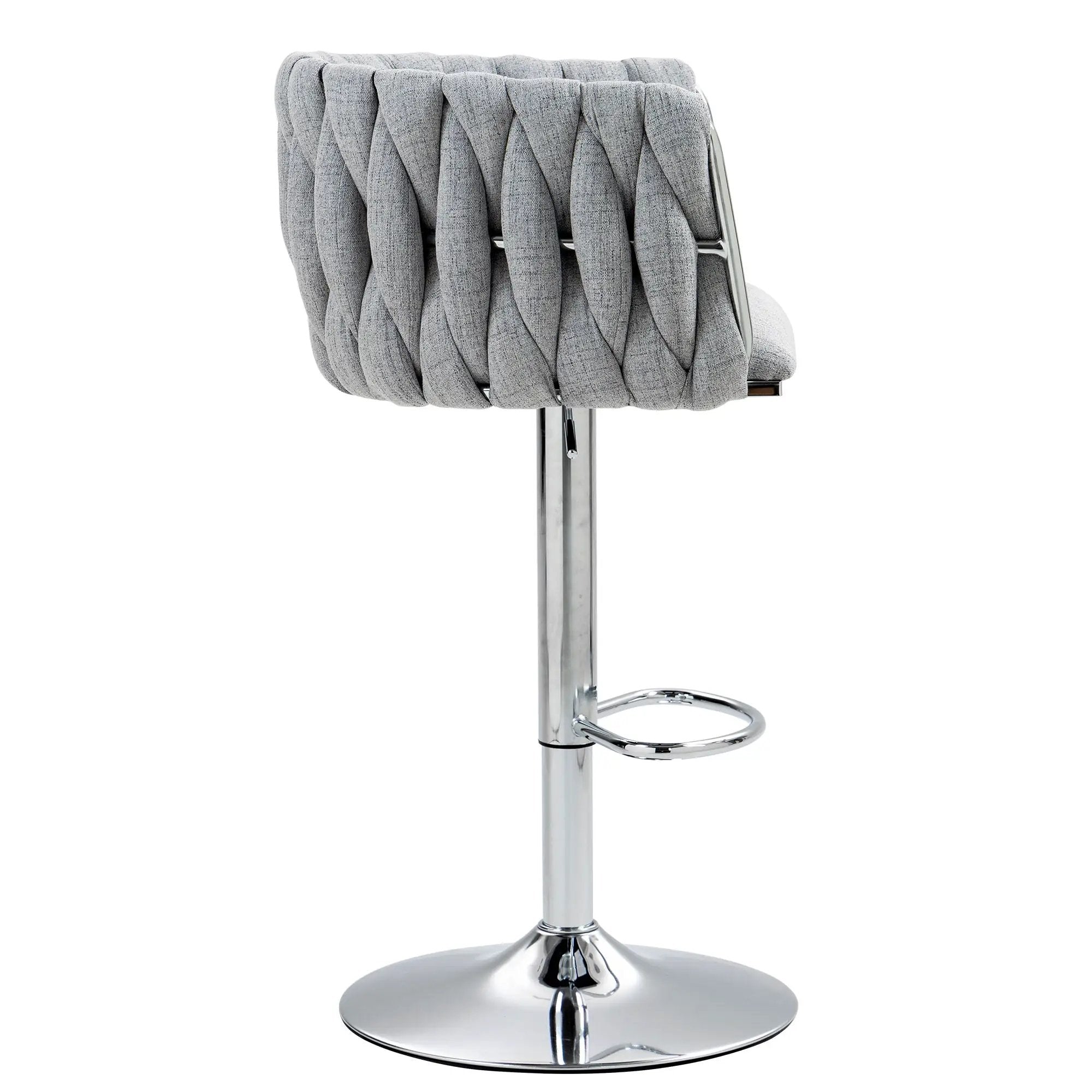 360 Degree Swivel Bar Stools Adjustable Counter Height Bar Chairs With Woven Back & Footrest, Silver Chromed Bar Stools For Kitchen Island (Set of 2) - Gray by HouseOfZazla