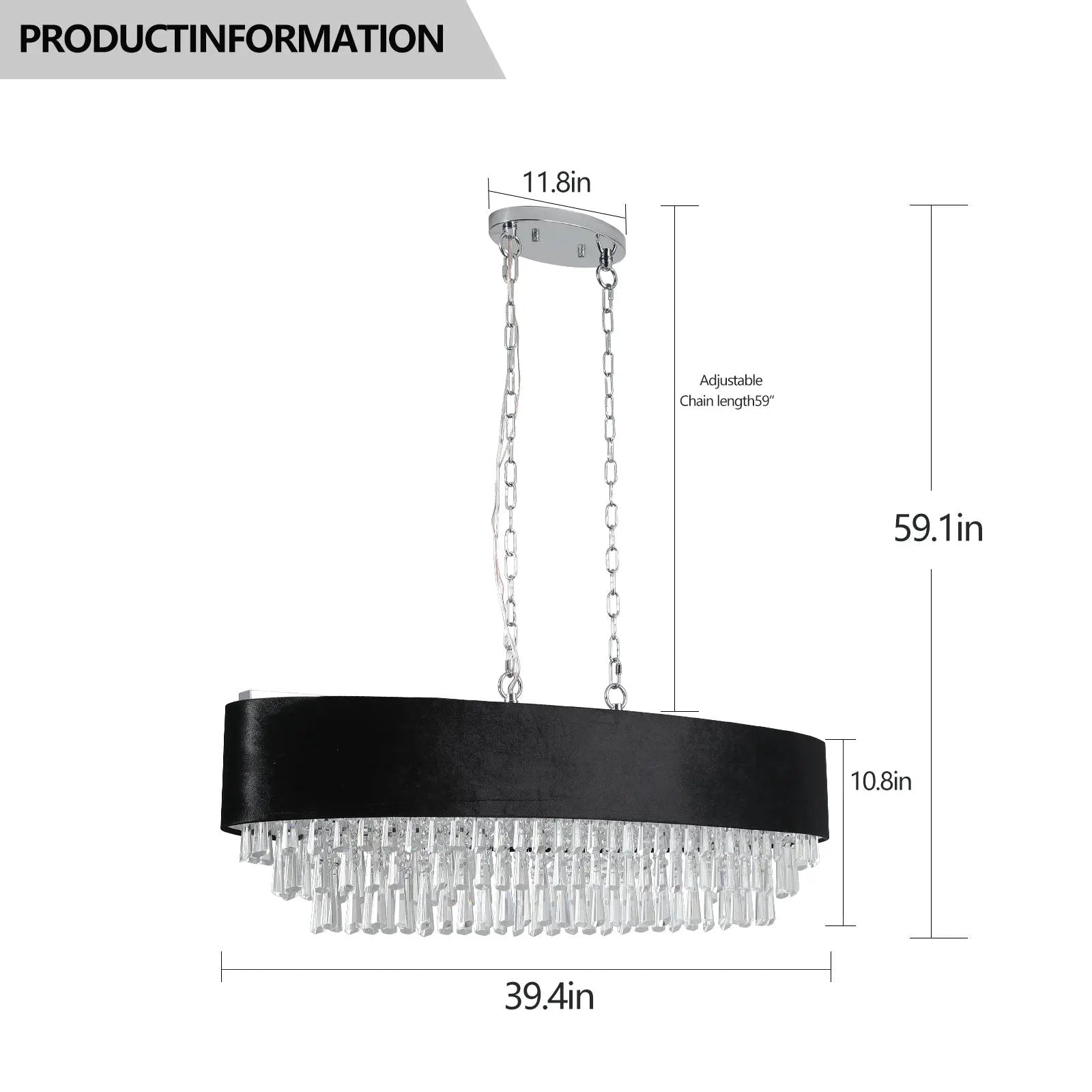 39' Modern Crystal Chandelier with Black Imitation Velvet Shade by HouseOfZazla