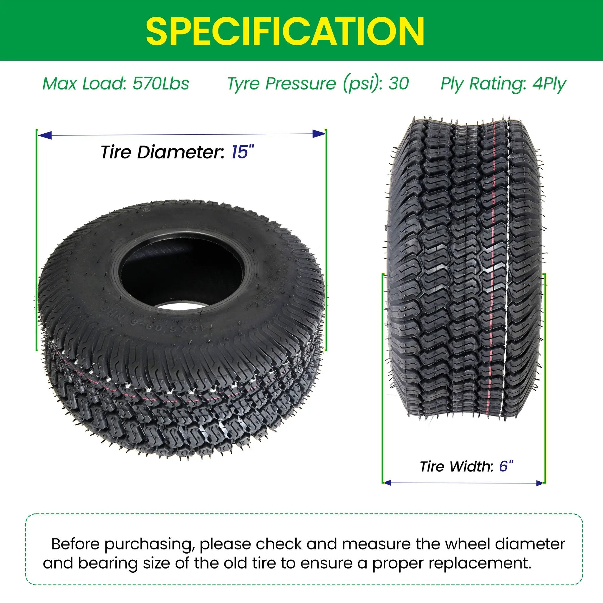 Set of 2 15x6.00-6 Lawn Mower Tires by HouseOfZazla