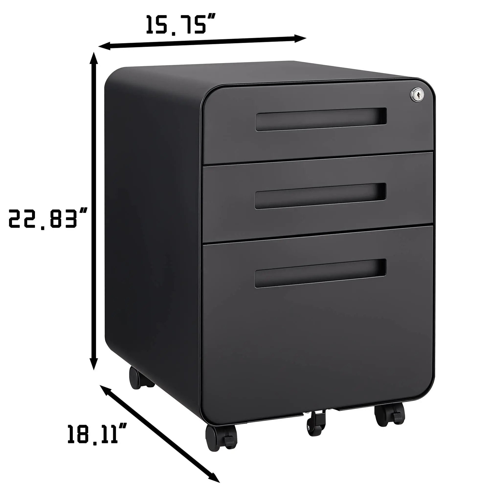 3 Drawer Mobile File Cabinet Under Desk Office, Simple Style Versatile Storage Cabinet For Legal / Letter / A4 Files, 5 Wheel Design Anti-Tilting Cold Rolled Steel Waterproof Moisture-Proof by Unique Piece Furniture