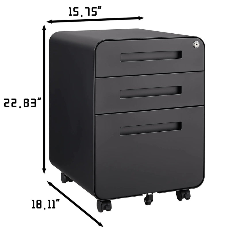 3 Drawer Mobile File Cabinet Under Desk Office, Simple Style Versatile Storage Cabinet For Legal / Letter / A4 Files, 5 Wheel Design Anti-Tilting Cold Rolled Steel Waterproof Moisture-Proof by Unique Piece Furniture