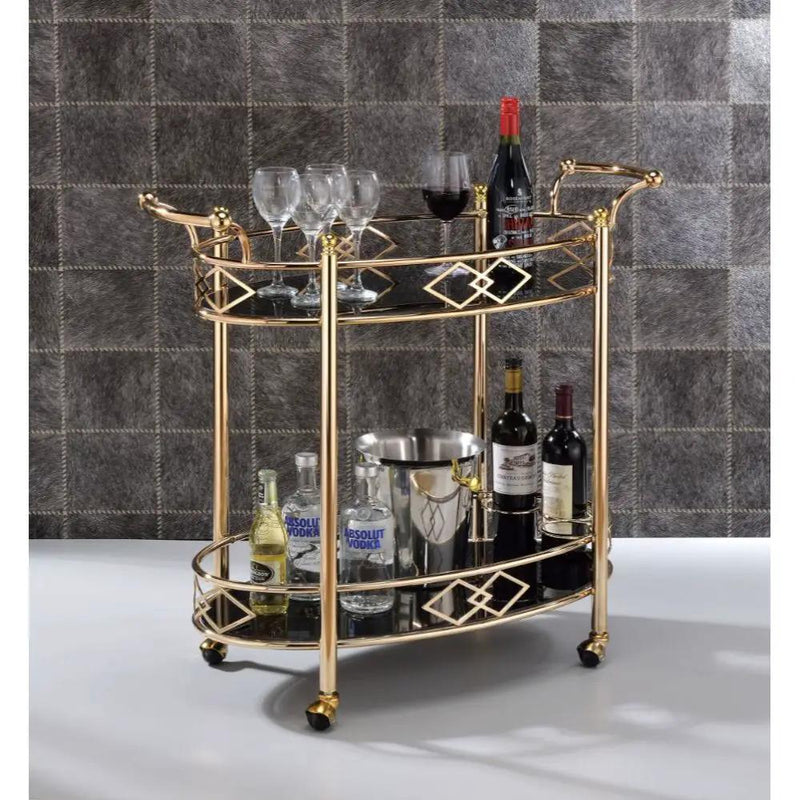 Ottesen - Serving Cart - Black Glass & Gold by Unique Piece Furniture