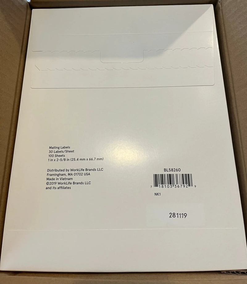 Staples BL58260 Baseline Mailing Labels, White, 3000/Pack by Selzalot