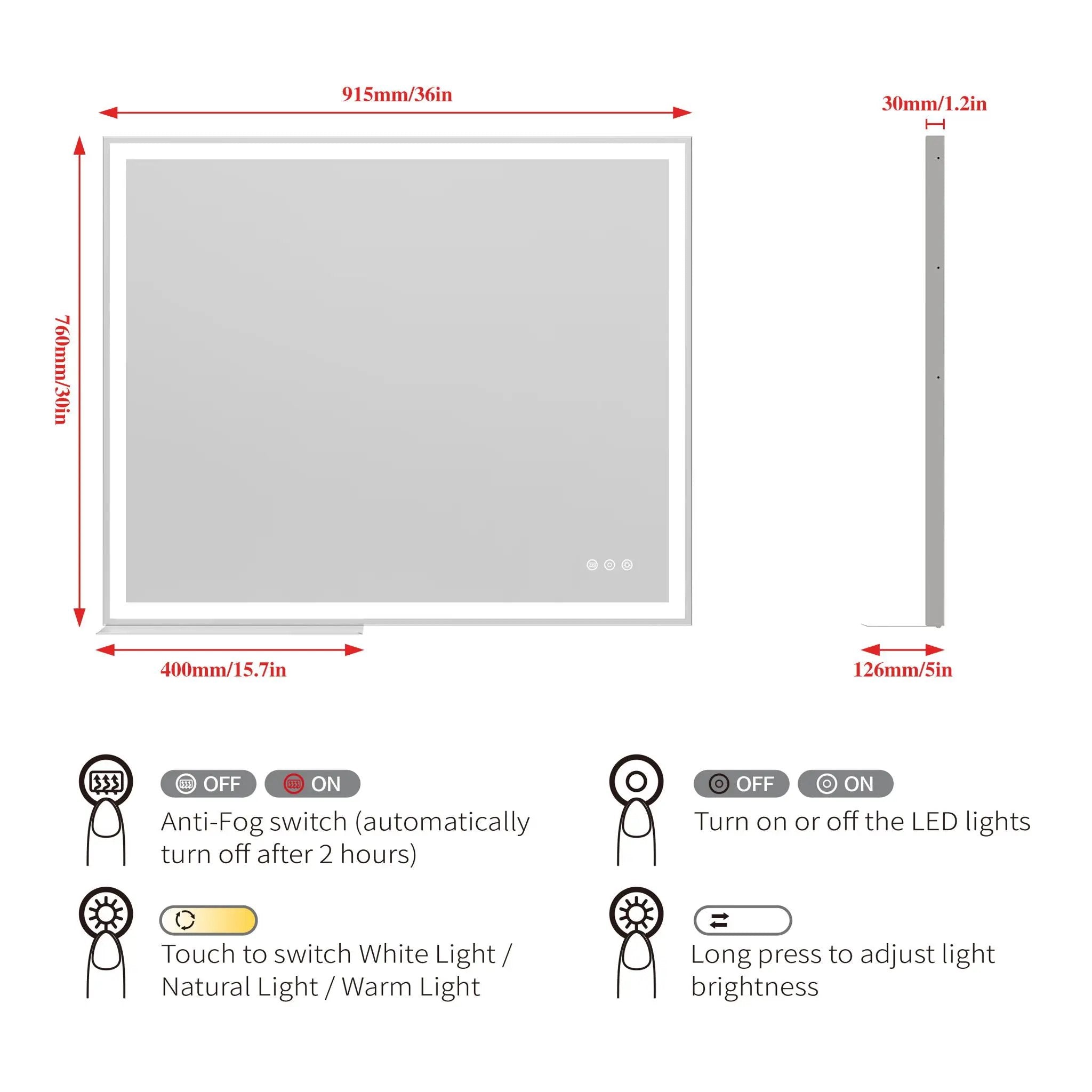 LED Bathroom Vanity Mirror Wall Mounted Adjustable / Warm / Natural Lights Anti-Fog Touch Switch With Memory Modern Smart Large Bathroom Mirrors by HouseOfZazla