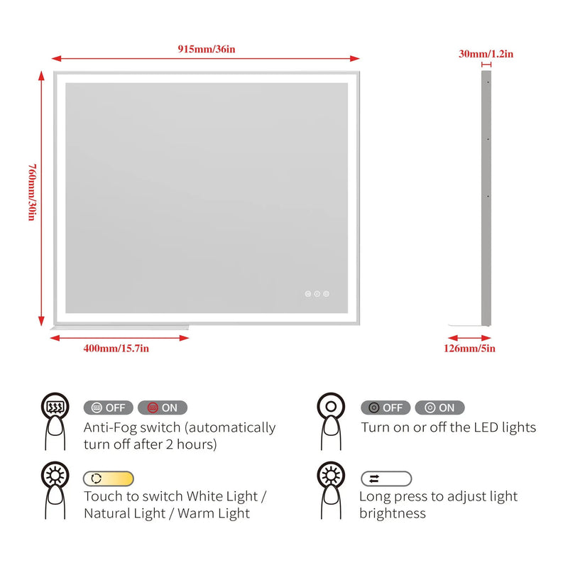 LED Bathroom Vanity Mirror Wall Mounted Adjustable / Warm / Natural Lights Anti-Fog Touch Switch With Memory Modern Smart Large Bathroom Mirrors by HouseOfZazla