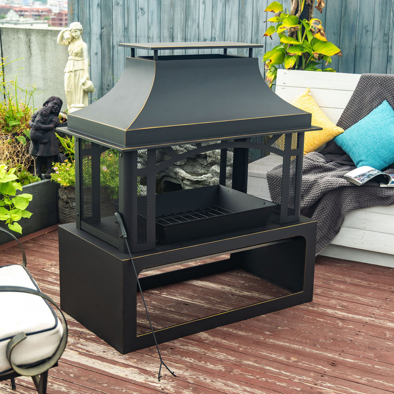 Fireplace, 50000 Btu Fire Pit, Wood Burning Chimney For Outside - Black by HouseOfZazla