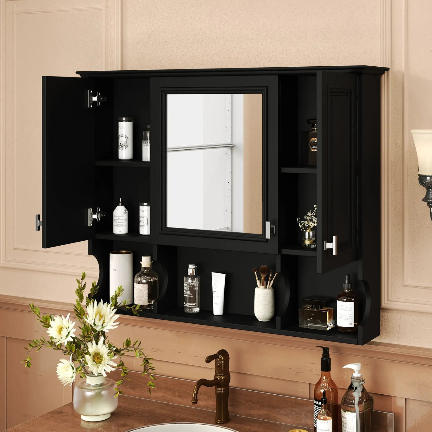 Wall Mounted Bathroom Medicine Wall Cabinet With Mirror & Open Shelves by HouseOfZazla