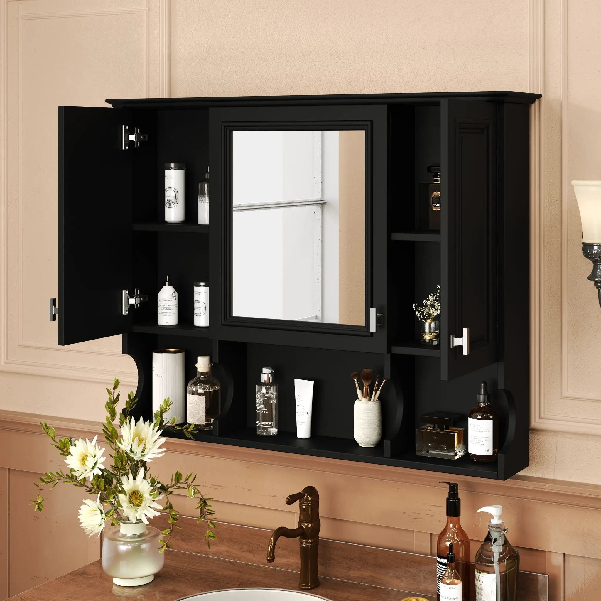 Wall Mounted Bathroom Medicine Wall Cabinet With Mirror & Open Shelves by HouseOfZazla