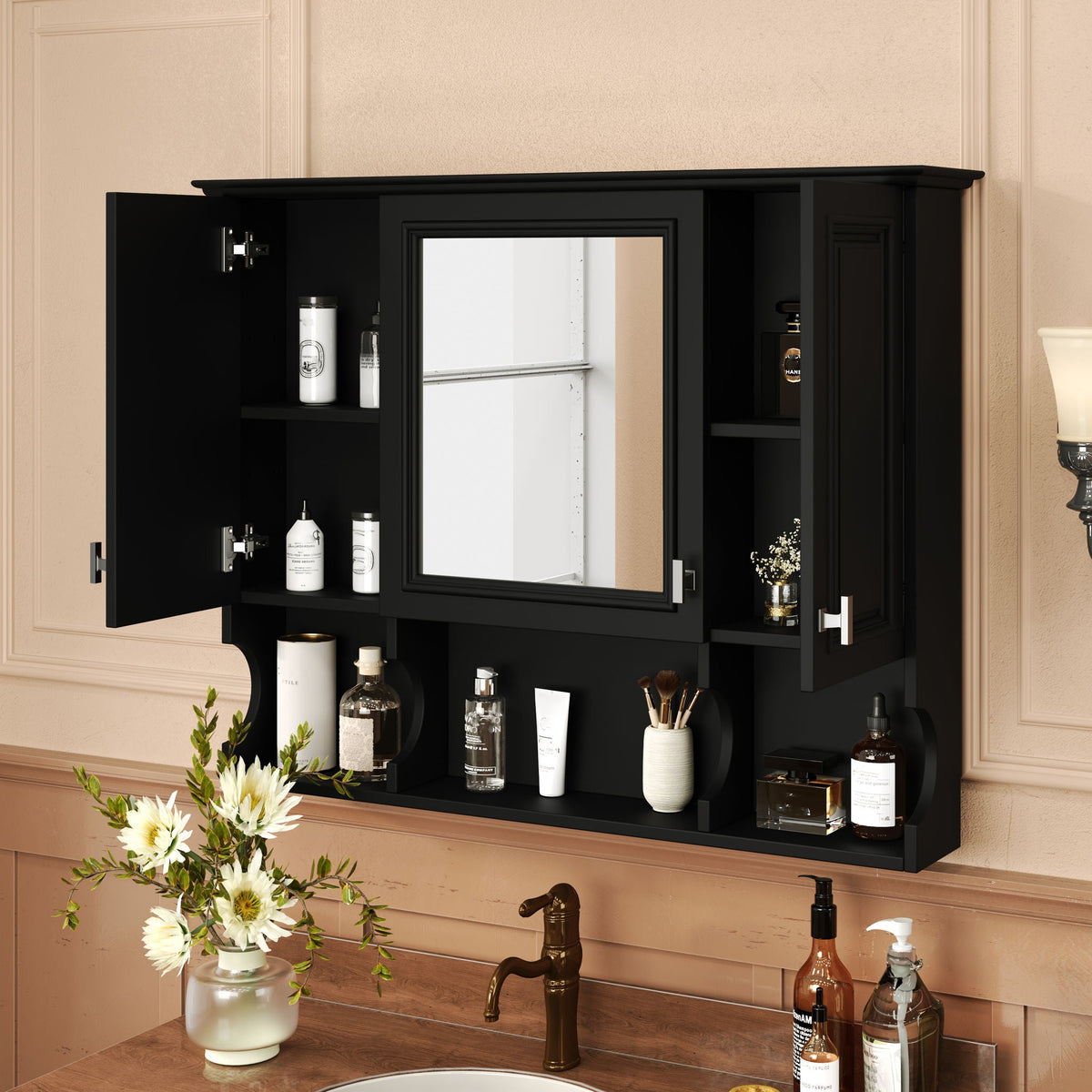 Wall Mounted Bathroom Medicine Cabinet With Mirror & Open Shelves, photo 11 of 40
