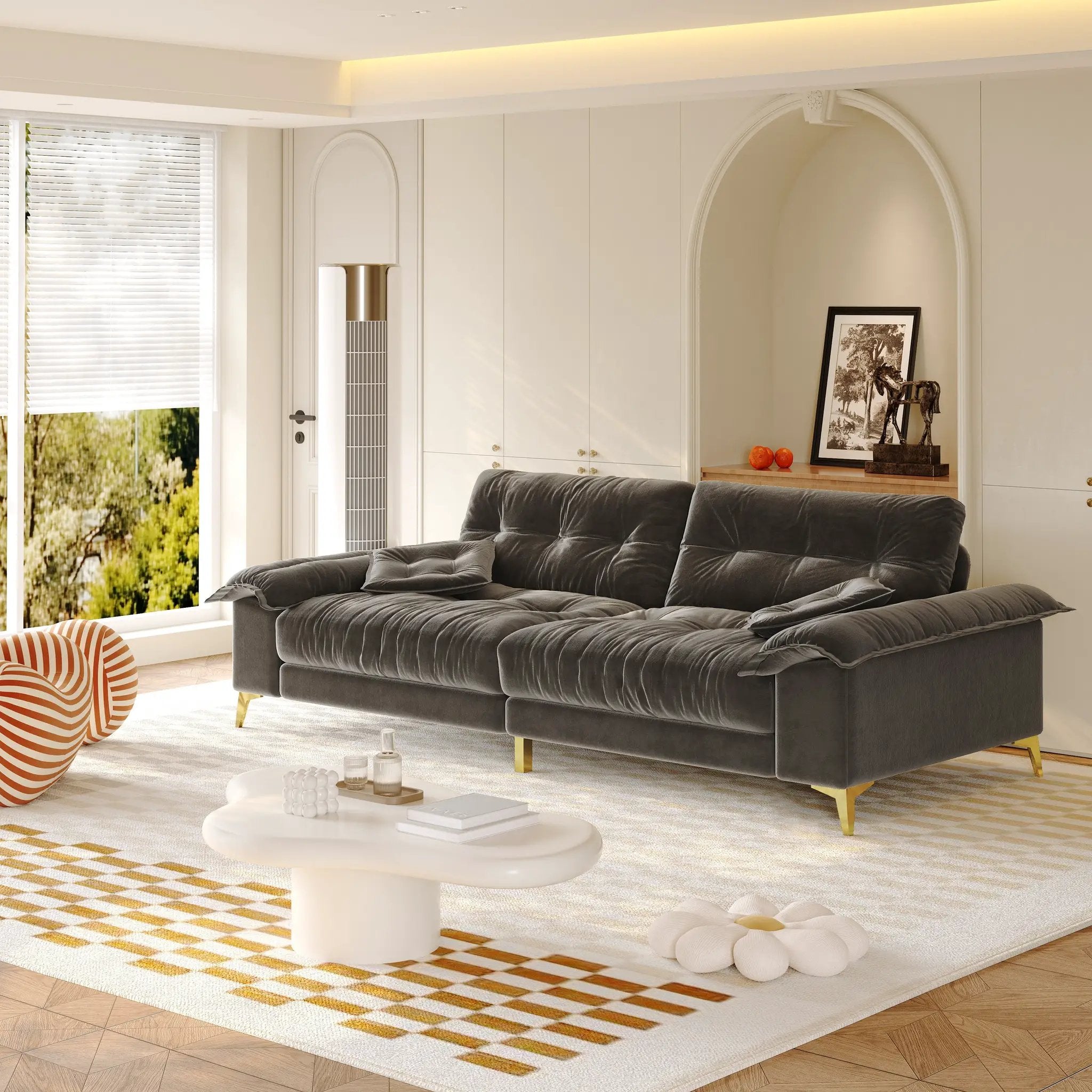 104.7" Modern 4-Seater Cloud Sofa with Wide Flip Armrests by HouseOfZazla