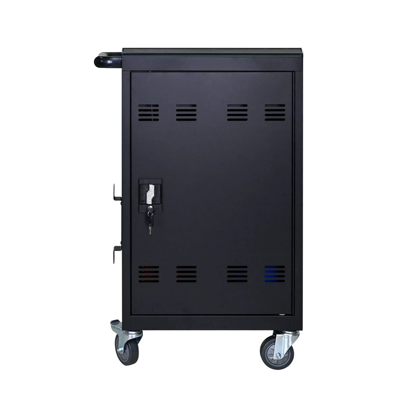 32 Bit Device Charging Trolley For Tablets And Laptops With Cable Management, Removable Doors - Matte Black by HouseOfZazla