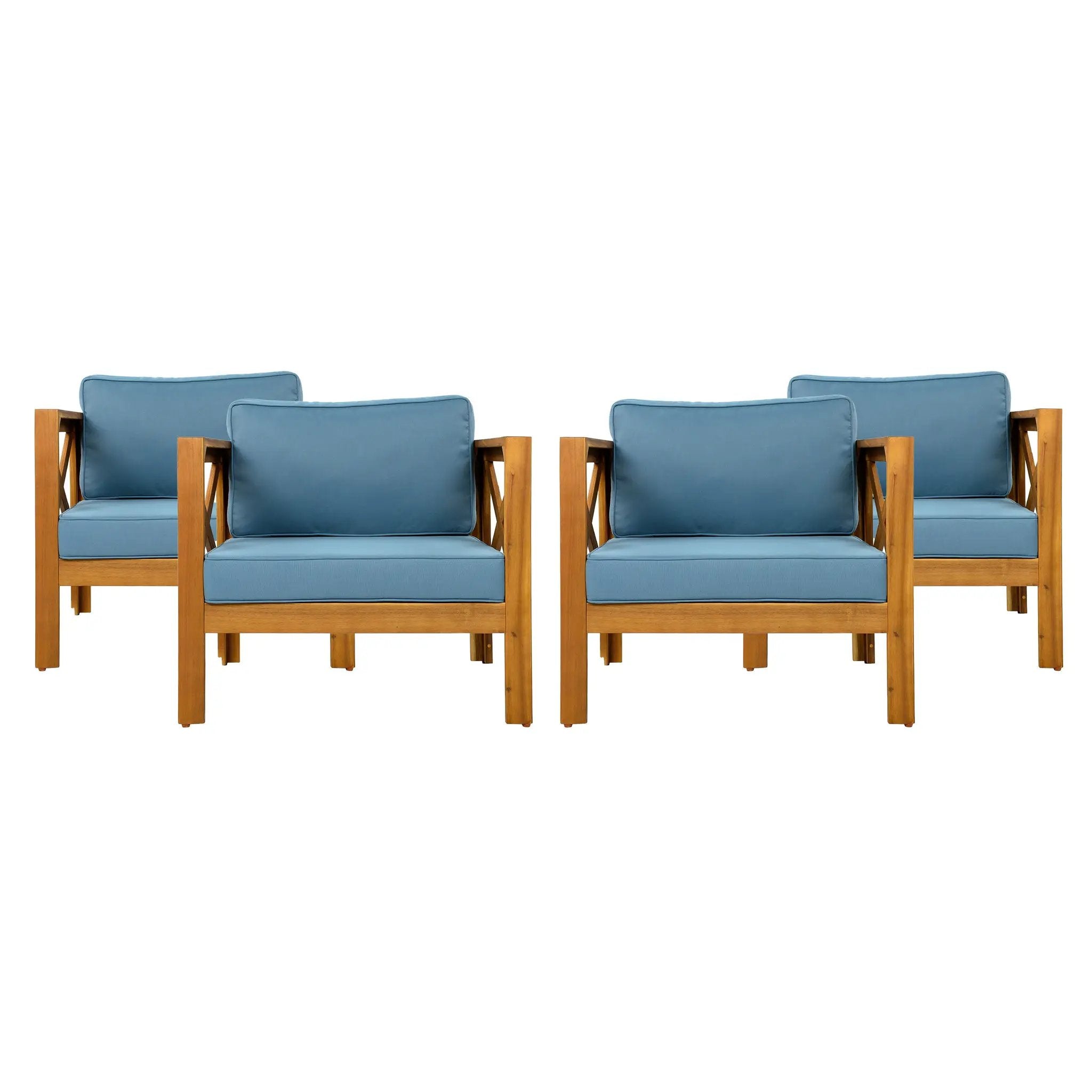 Outdoor Acacia Wood Club Wooden Armchair with Cushions (Set of 2) by HouseOfZazla