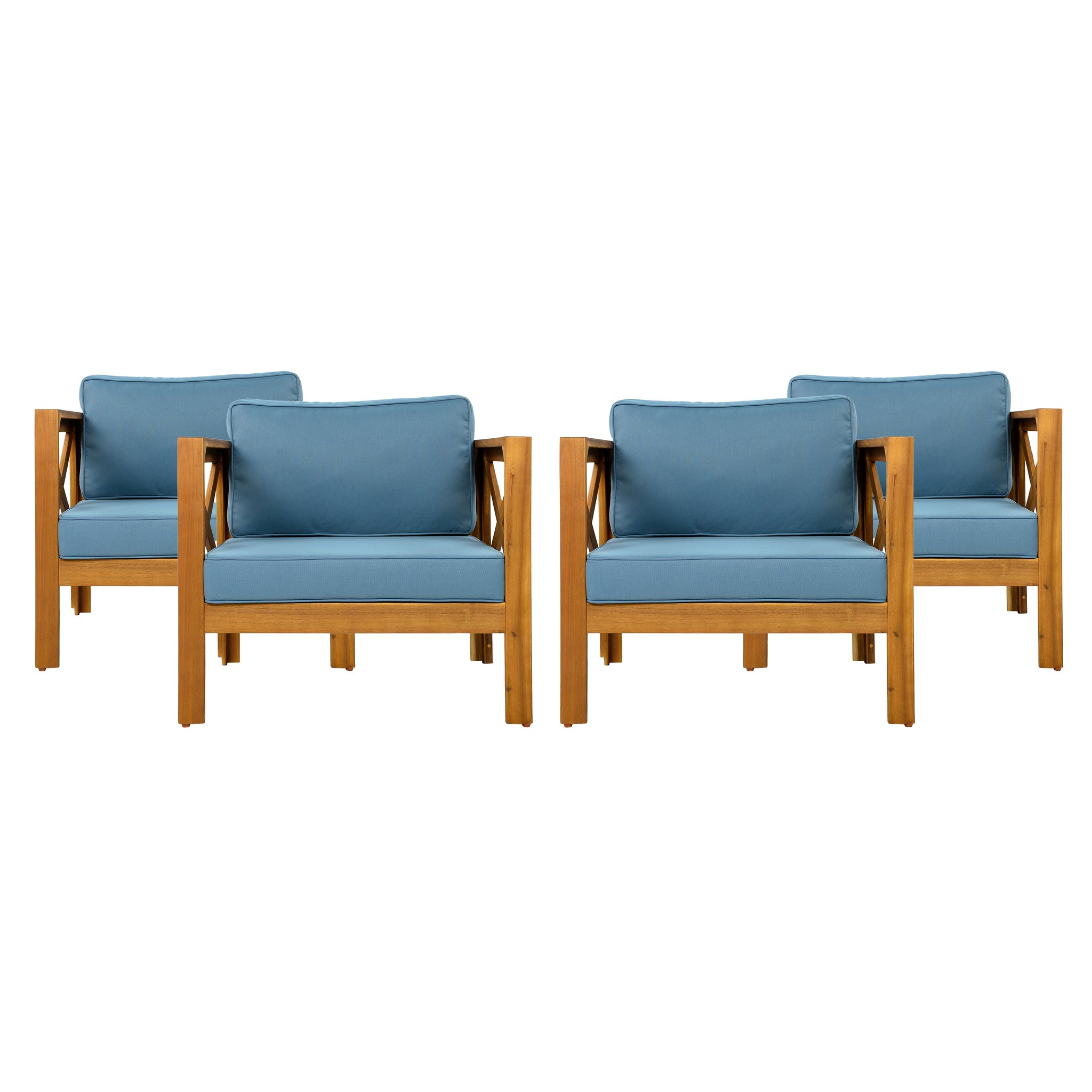 Outdoor Acacia Wood Club Wooden Armchair Set of 4 by HouseOfZazla