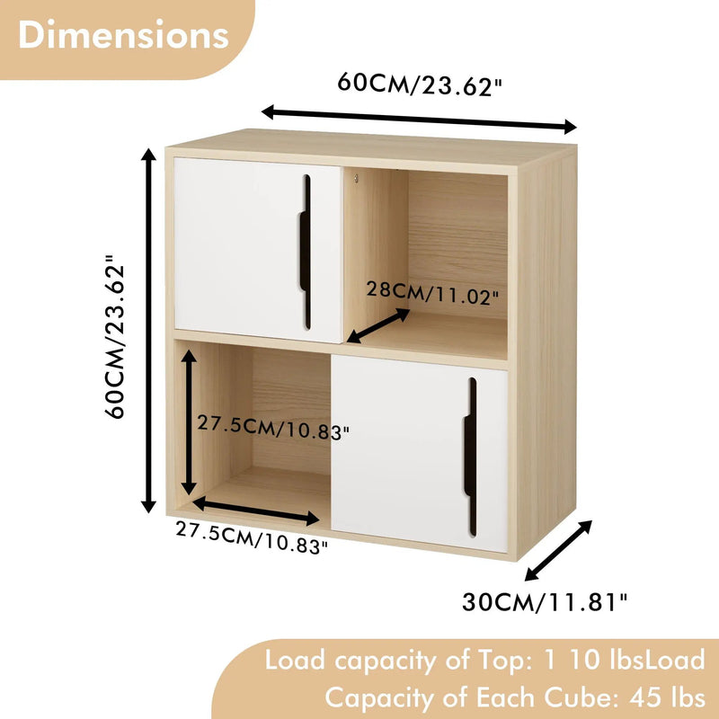 Storage Cabinet With Sliding Doors, 2 Tier Open And Closed Shelves Organizer - Natural / White by Unique Piece Furniture