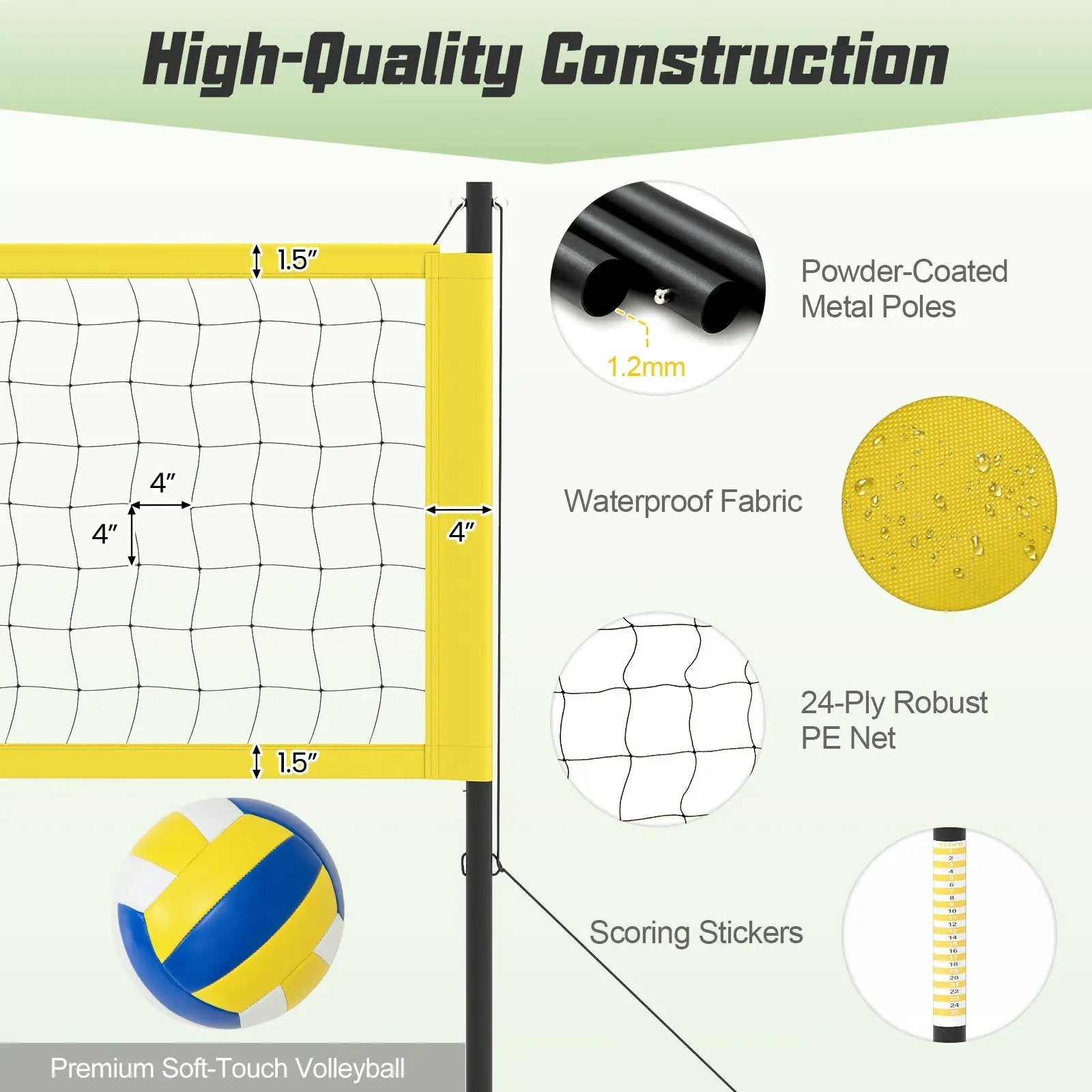 Portable Outdoor Volleyball Net Set Heavy-Duty Volleyball Net System by DirectDeals