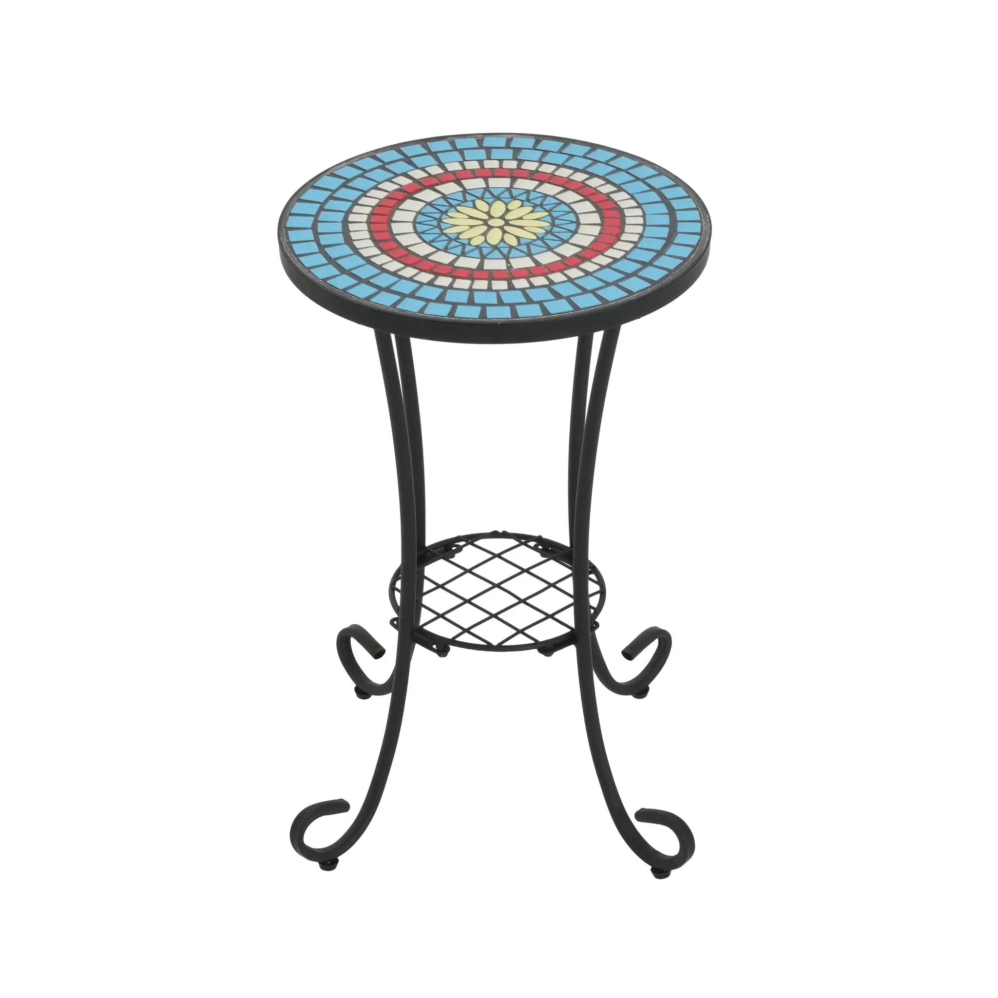 Patio Side Table with Shelf, Blue and Black by HouseOfZazla