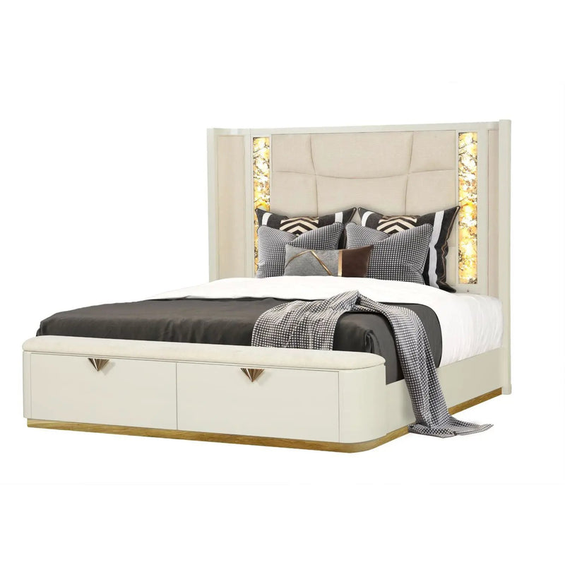 La Pierre - King Bed With Storage Drawers And LED Headboard - Beige by HouseOfZazla