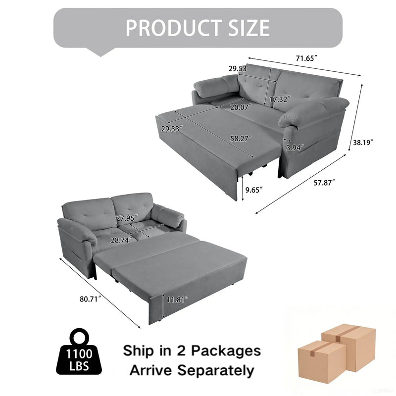 Convertible Pull Out Sofa Bed Queen Size, 3 In 1 With Side Storage by Unique Piece Furniture