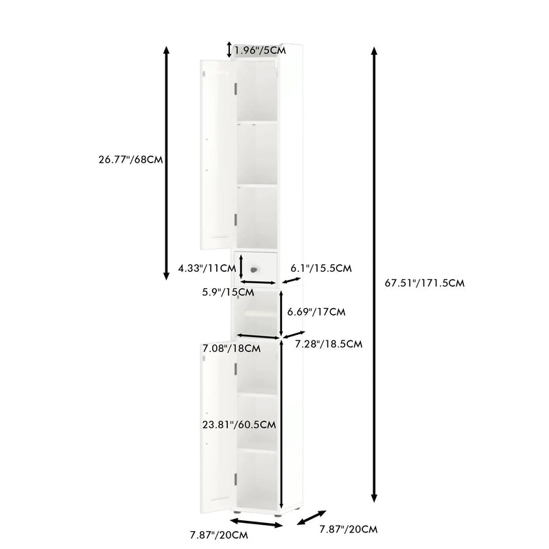 Slim Tall Bathroom Storage Cabinet With Adjustable Shelves, 2 Doors Freestanding Cabinet - White by Unique Piece Furniture