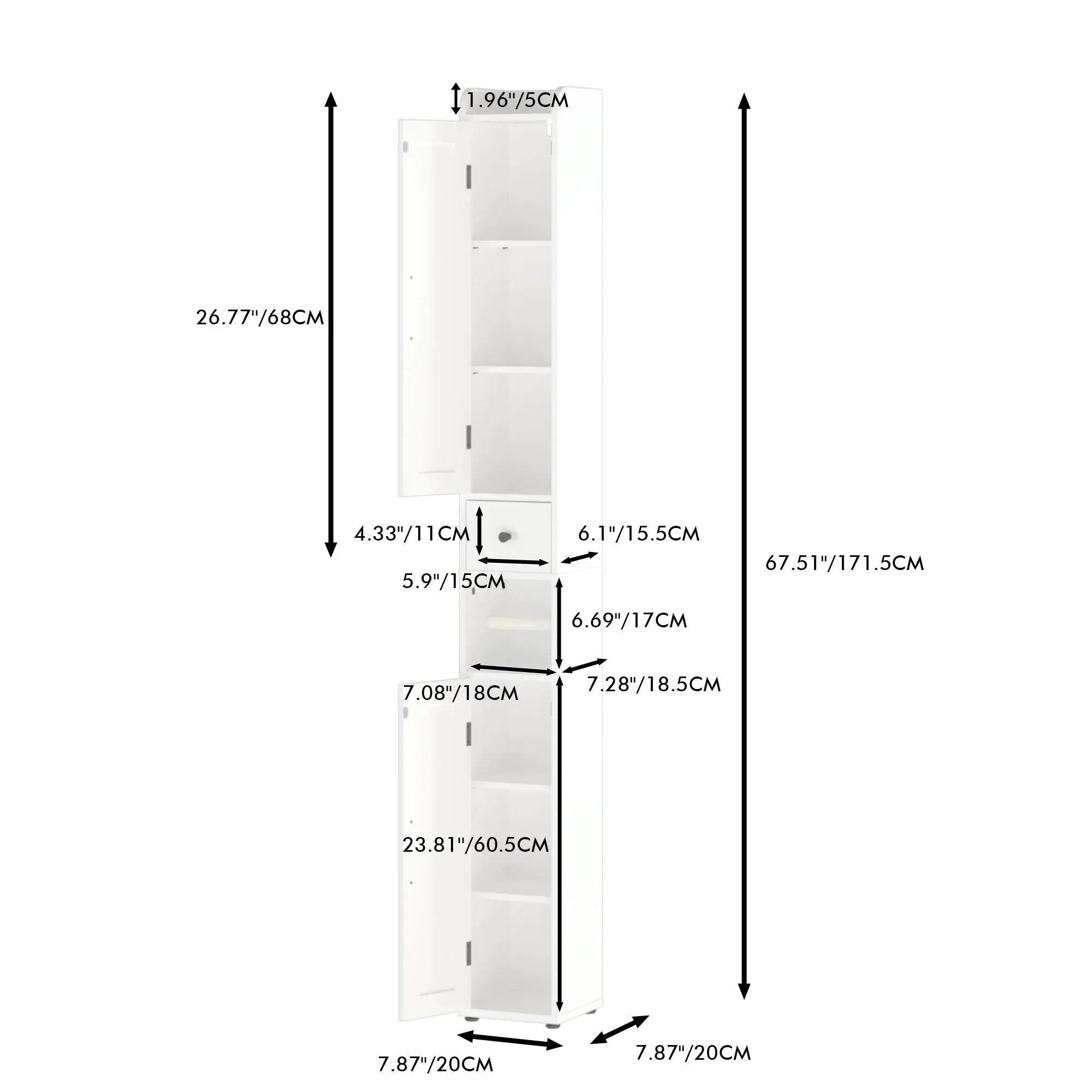 Slim Tall Bathroom Storage Cabinet With Adjustable Shelves, 2 Doors Freestanding Cabinet - White by HouseOfZazla