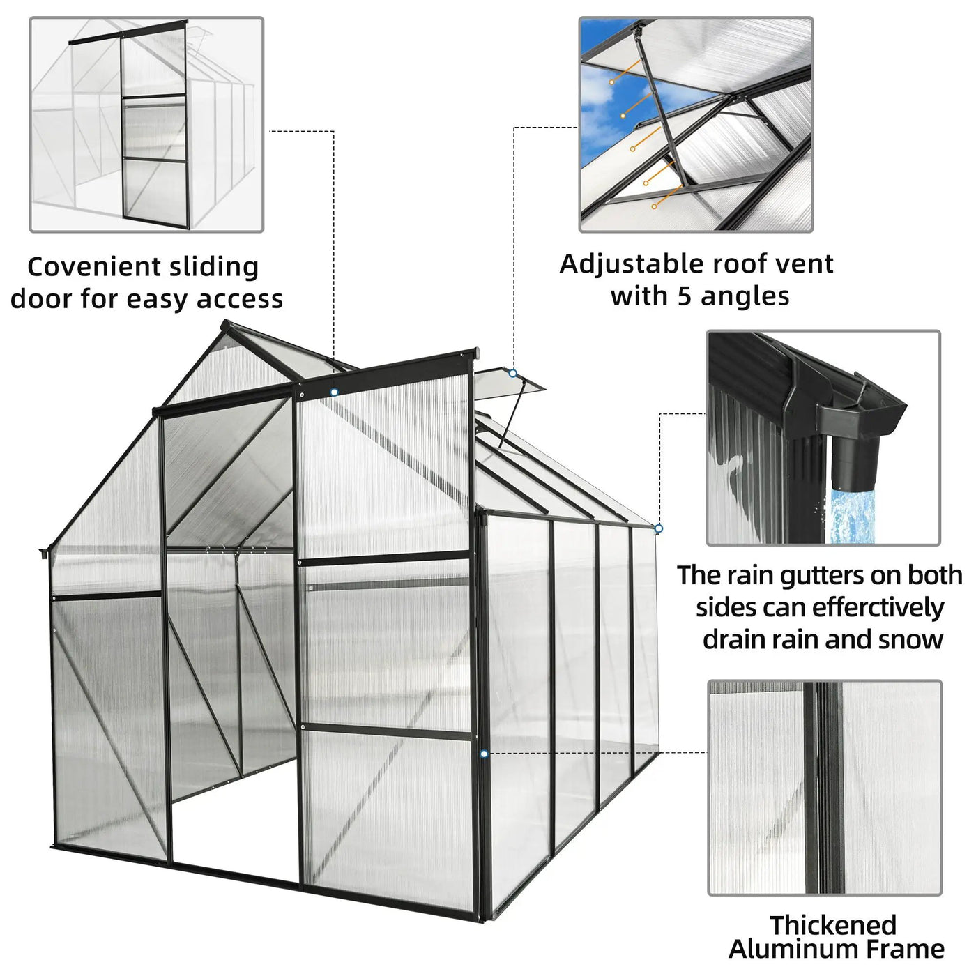 Polycarbonate house Raised Base And Anchor Aluminum Heavy Duty Walk-In houses For Outdoor Backyard In All Season by HouseOfZazla