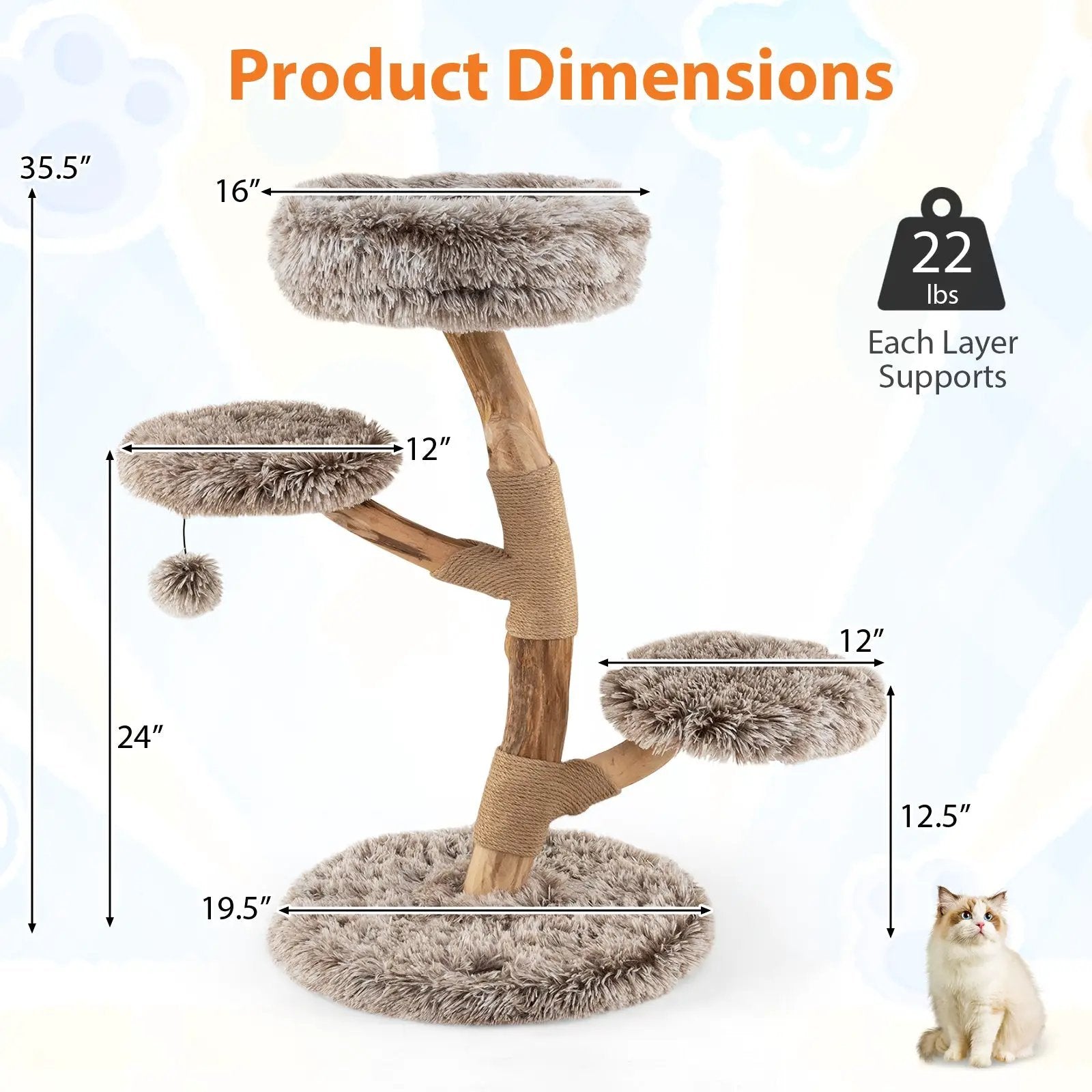 Cat Tree Solid Pear Wood with Perch and Natural Jute Scratching Posts-Brown by DirectDeals
