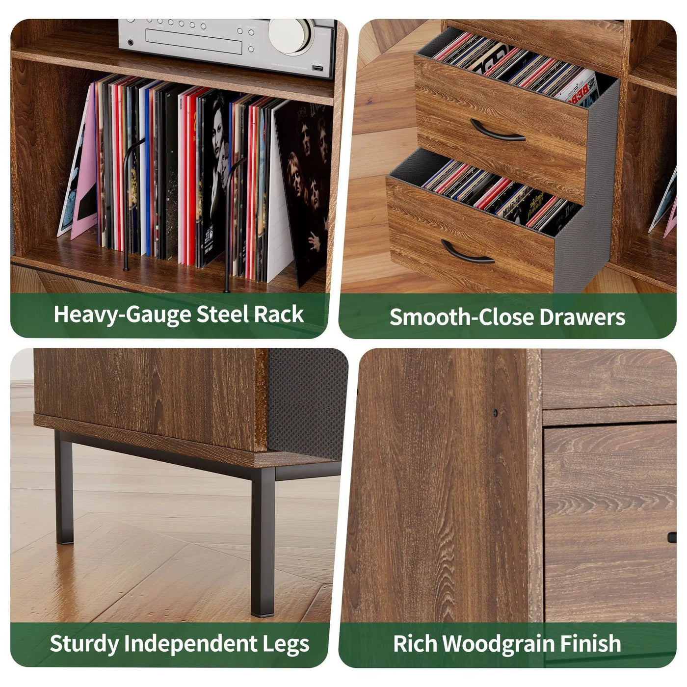 Eco-Friendly Vinyl Record Player Stand With Flip-Top Storage, Media Console With Dual Outlets And Dustproof Drawers by HouseOfZazla