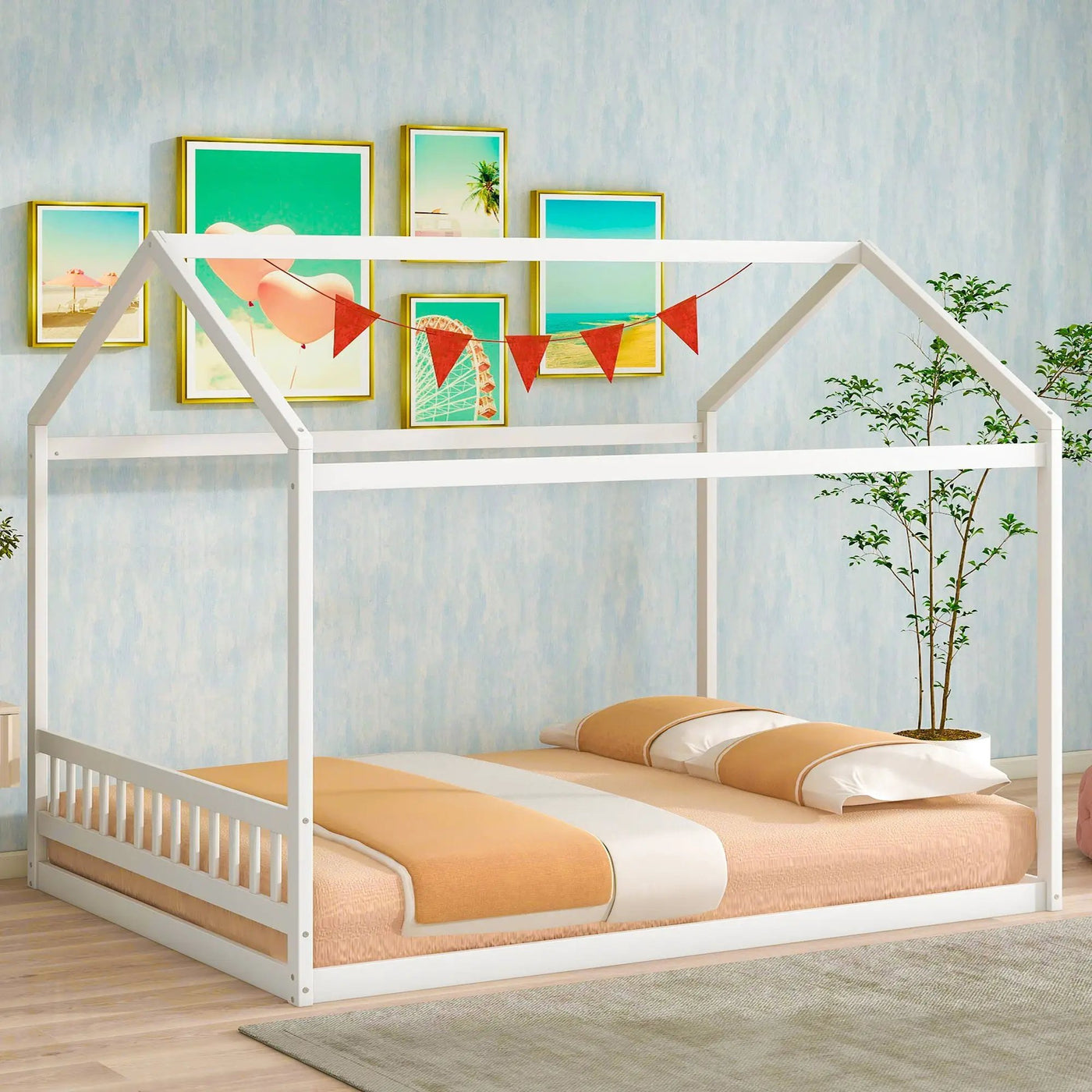Wooden House Bed With Headboard by HouseOfZazla