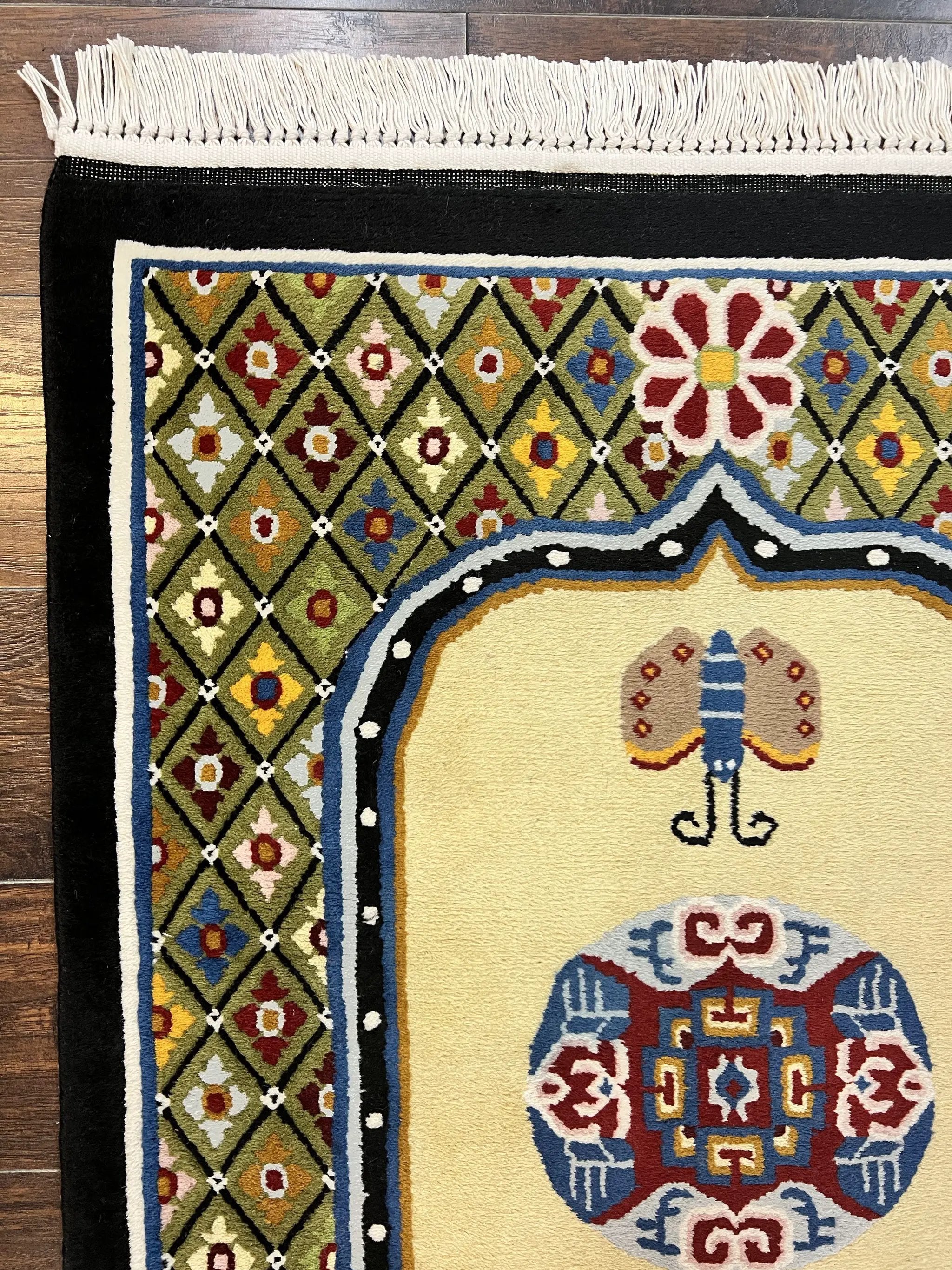 Chinese Rug 3x6 ft, Chinese Wool Rug, Tiensin Rug, Handmade Wool 3 x 6 Vintage Peking Rug, Art Deco Rug, Butterflies by Jewel Rugs