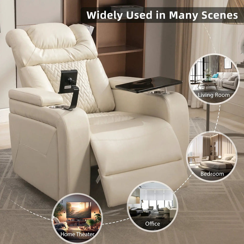 270 Degree Swivel Power Recliner With Tray Table, Phone Holder, Cup Holder, USB Port by HouseOfZazla