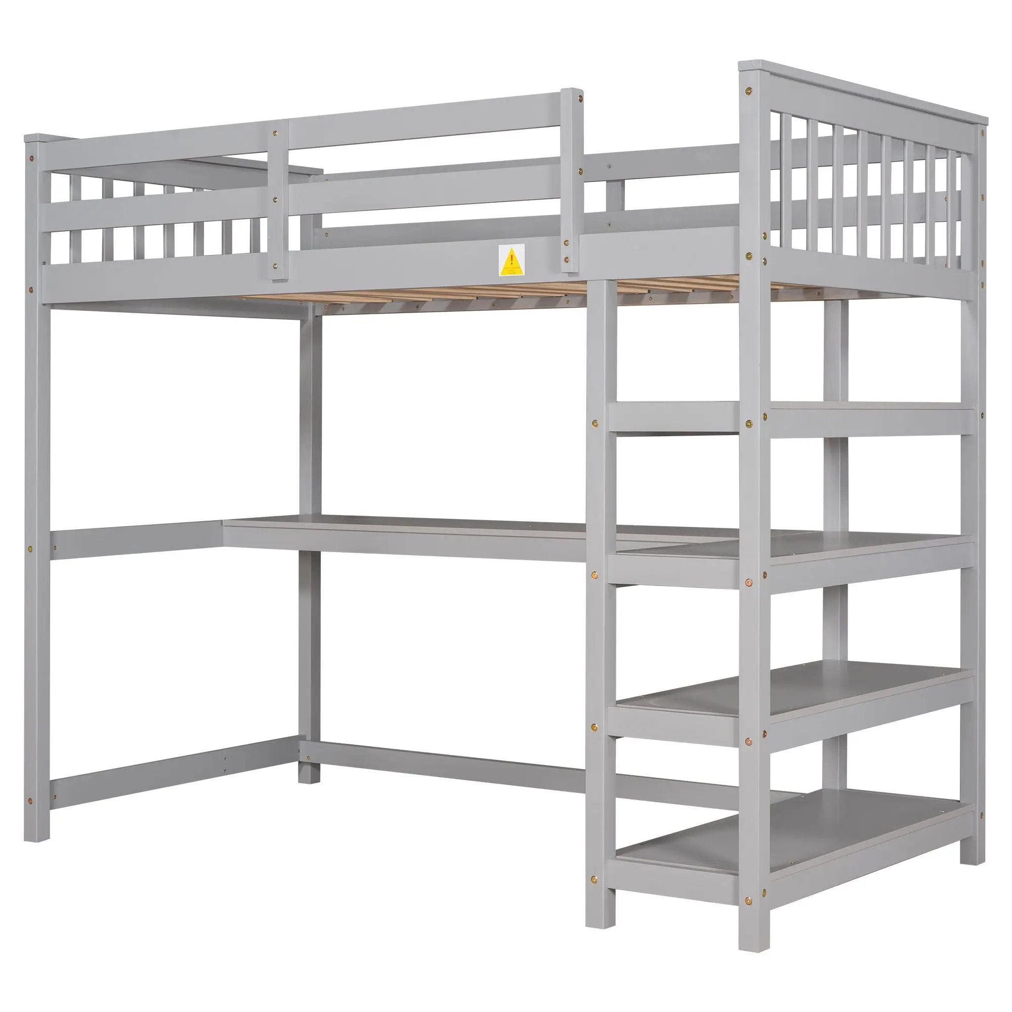 Loft Bed With Storage Shelves And Under Bed Desk
