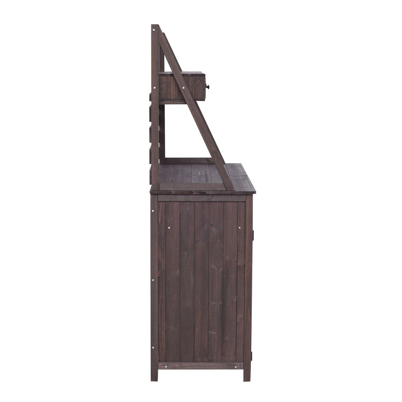 Potting Bench With 5 Drawer Storage And Slatted Back Panel, Garden Workstation - Brown by HouseOfZazla