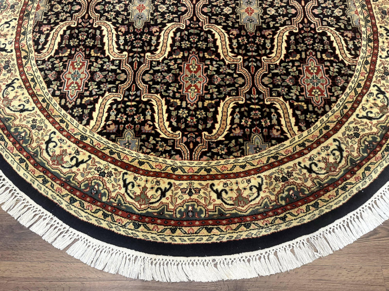 Round Indo Persian Rug 6x6, Indian Bidjar Rug, Navy Blue and Beige by Jewel Rugs