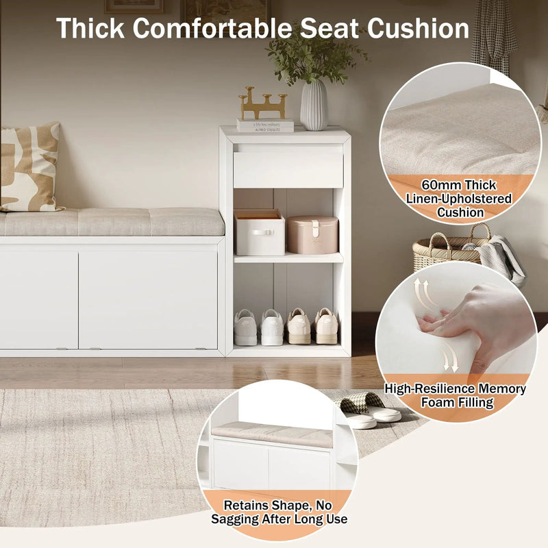 Entryway Storage Bench With Cushion, Drawers & Open Shelves by Unique Piece Furniture