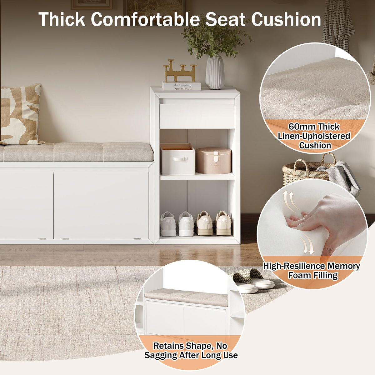 Entryway Storage Bench with Cushion, Drawers & Open Shelves - Choice of Color, photo 24 of 40