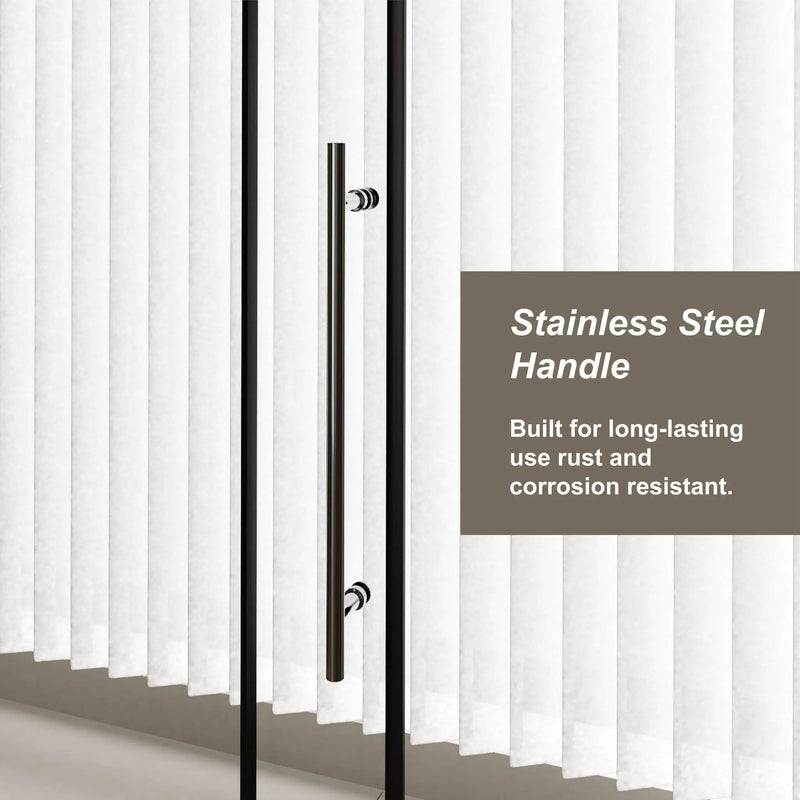 Frameless Shower Door Single Sliding, Clear Tempered Glass Shower Door With Zinc Roller Rail System, Stainless Steel Handle - Black by HouseOfZazla