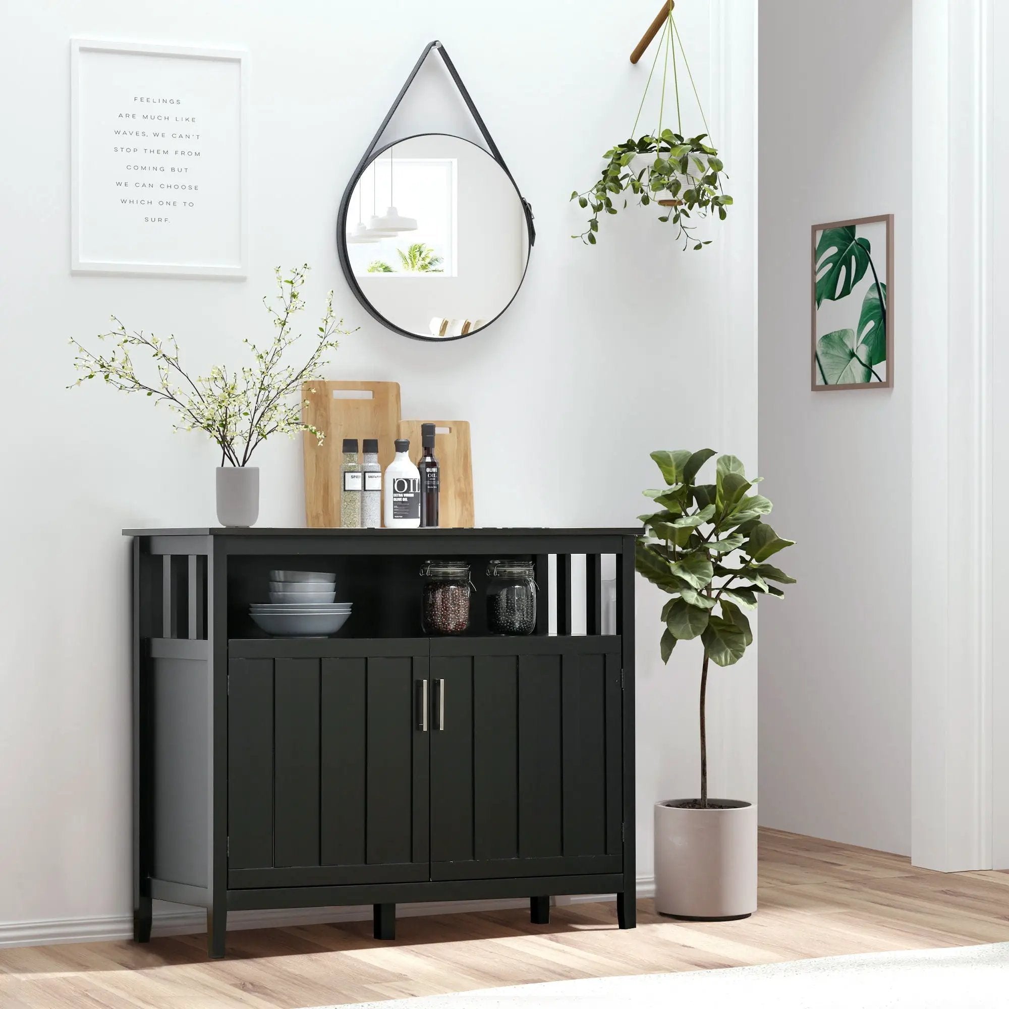 Homcom - Sideboard Buffet Cabinet, Kitchen Cabinet, Coffee Bar Cabinet With 2 Doors And Adjustable Shelves For Entryway Living Room - Black by HouseOfZazla