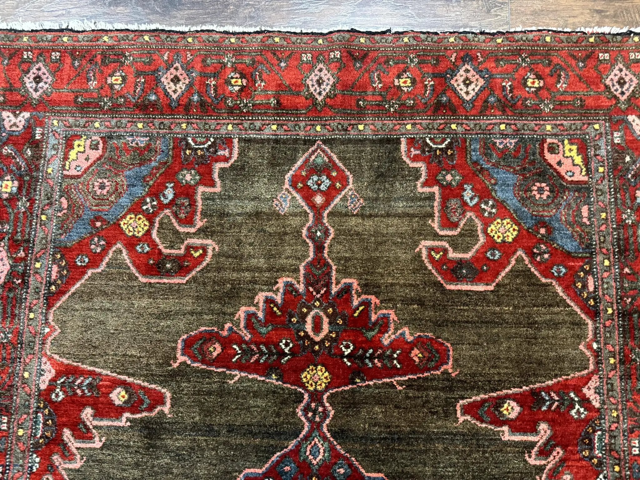 Antique Persian Tribal Rug 5x7, Geometric Wool Carpet, Kurdish Senneh Rug by Jewel Rugs