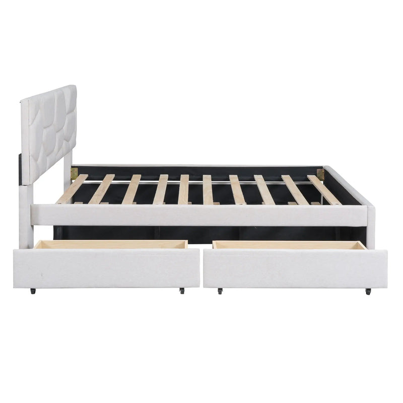 Upholstered Platform Bed With Brick Pattern Headboard And Twin Long Size Trundle by HouseOfZazla