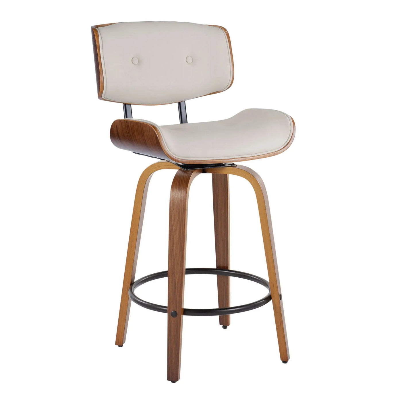 Lombardi - Mid-Century Modern Fixed Height Counter Stool With Swivel With Round Footrest (Set of 2) by HouseOfZazla