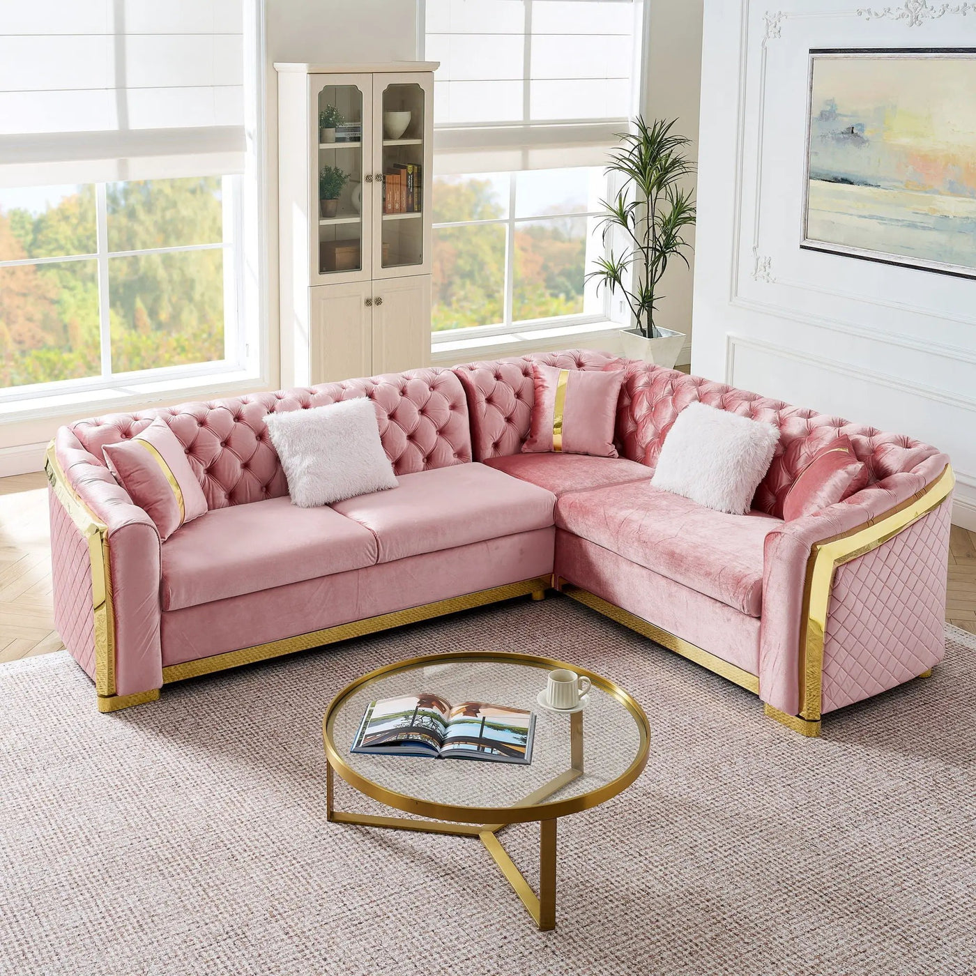 L Shaped Chesterfield Sectional Sofa With Stainless Steel Accents by HouseOfZazla