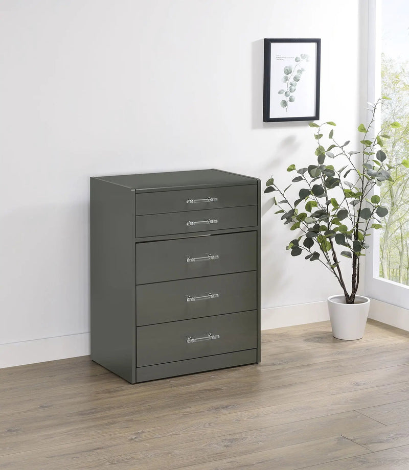Danbury 3-drawer Makeup Vanity & Stool Set Grey High Gloss by Unique Piece Furniture