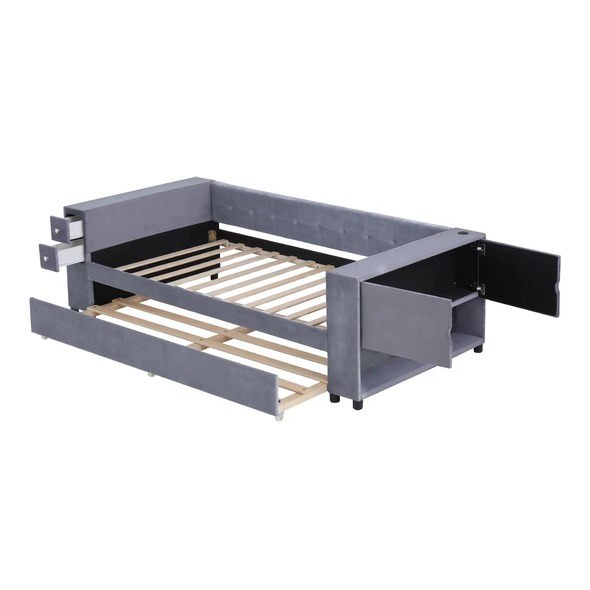 Upholstered Bed With Storage And Twin Trundle, USB Charging Ports by Unique Piece Furniture