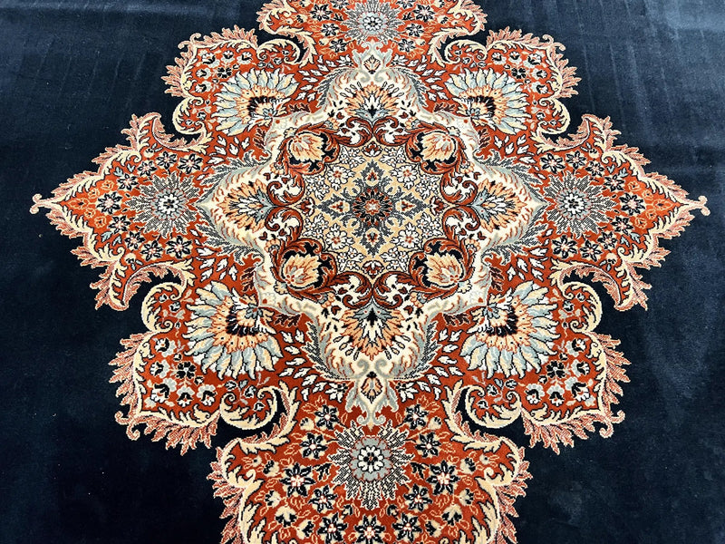 Karastan Rug 10x13, Karastan Ebony Kirman Rug, Room SIzed Wool Pile Vintage Karastan Carpet, Belgium Power Loomed Rug, Black Semi Open Field by Jewel Rugs