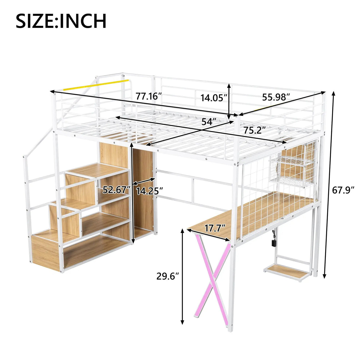 Loft Bed With Built In Work Station, Wardrobe, Storage Staircase And LED by HouseOfZazla