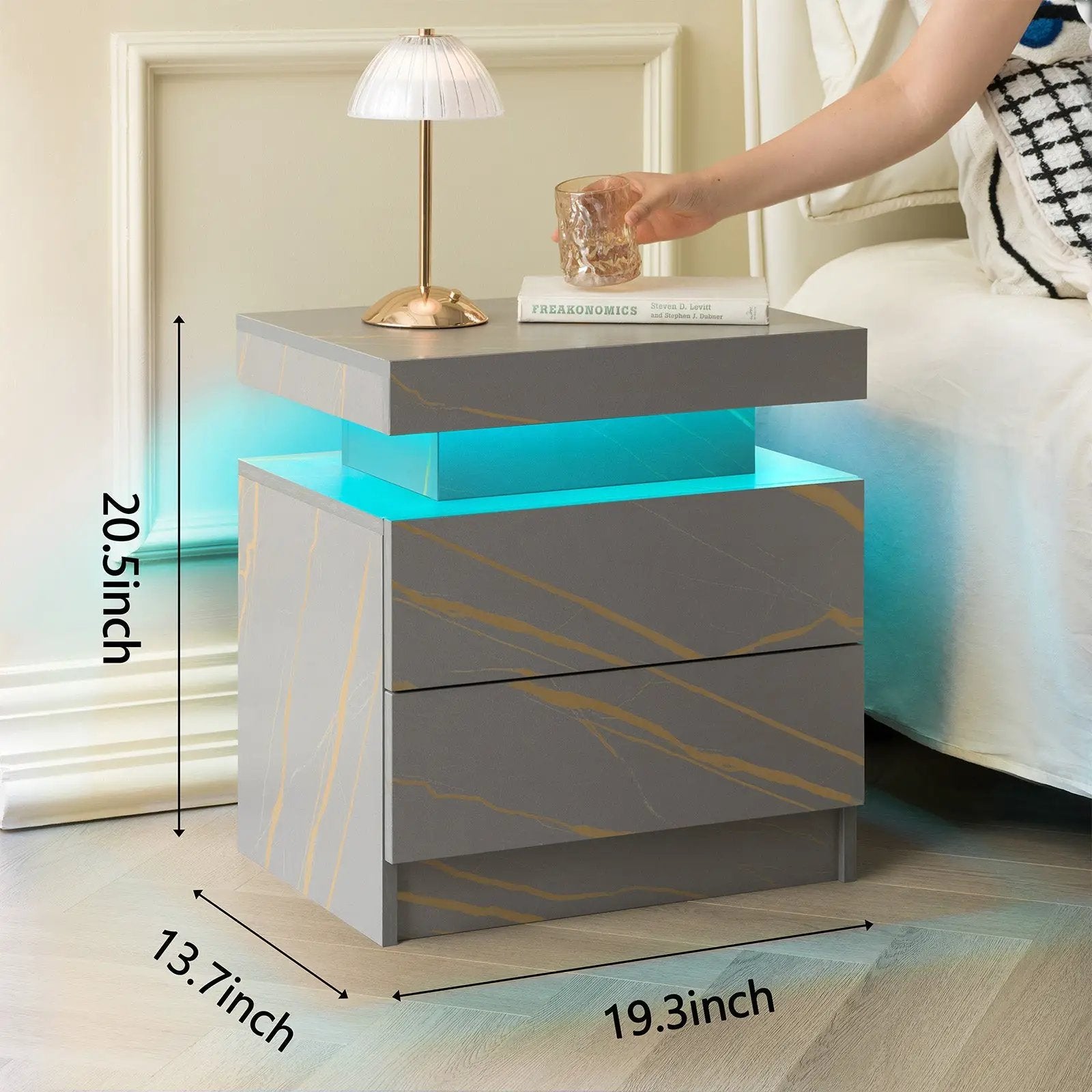 Modern LED Bedside Table with Two Drawers by HouseOfZazla