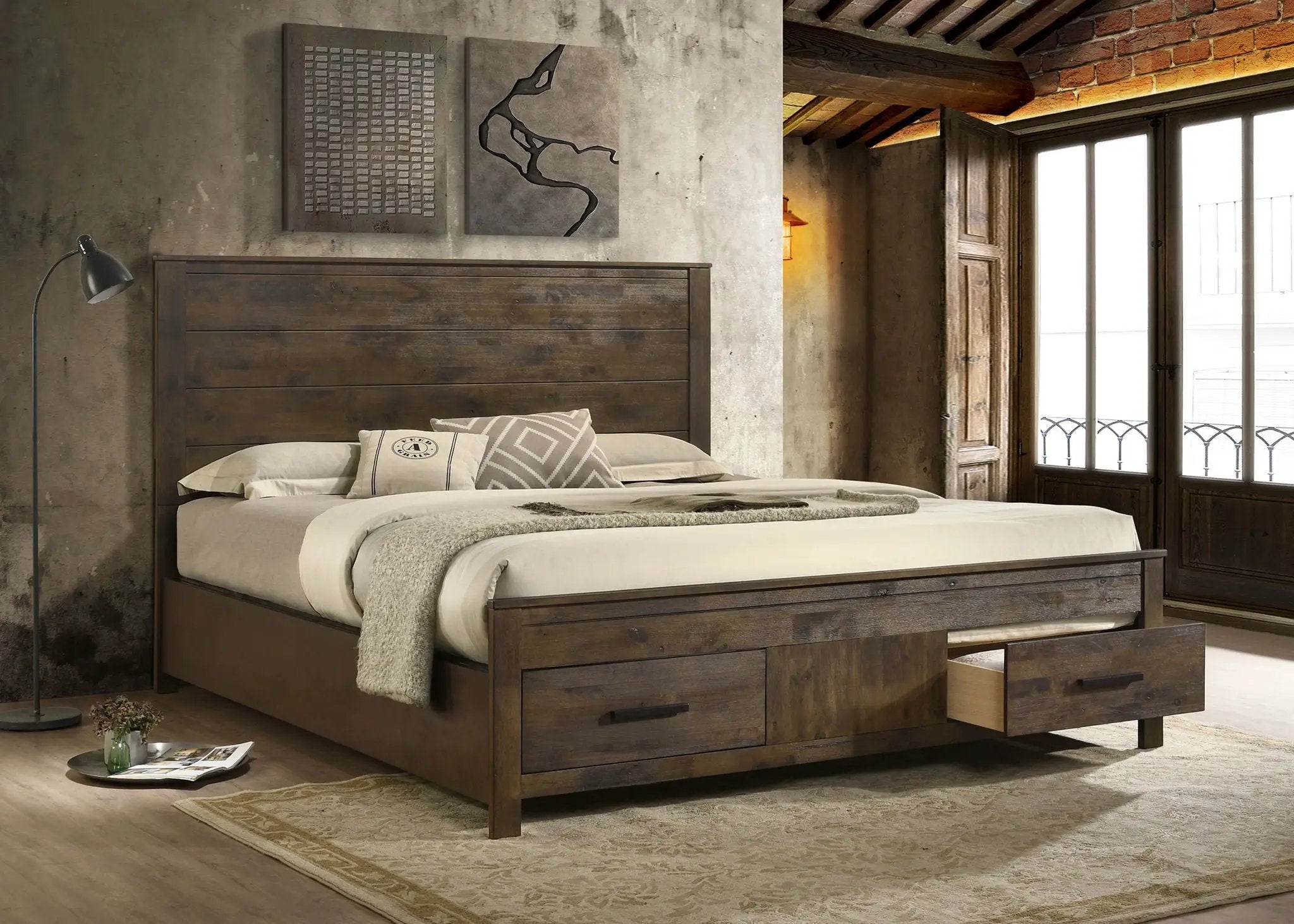 Woodmont California King Storage Bed Rustic Golden Brown by Unique Piece Furniture