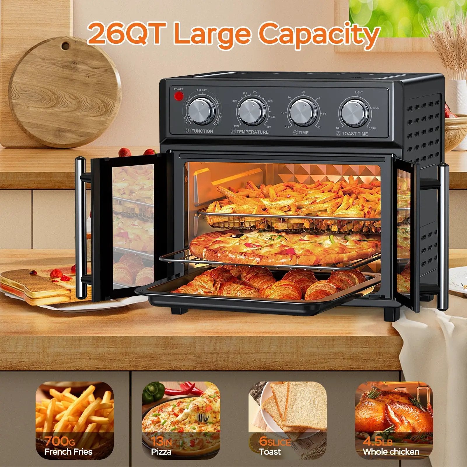 PlumChef 26QT Large Capacity French Double-Door Air Fryer Convection Toaster Oven by HouseOfZazla