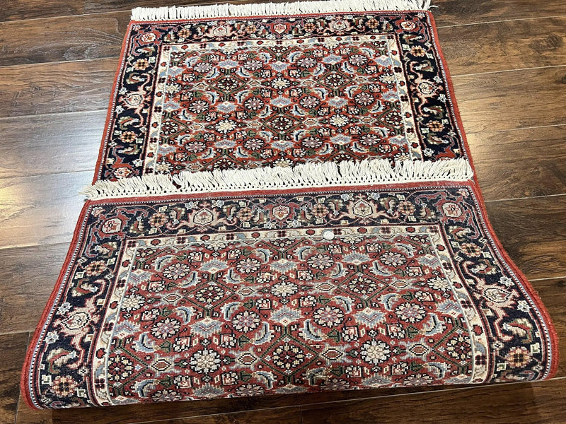 Indo Persian Rug 3x5, Red and Navy Blue, Wool Vintage Handmade Small Carpet 3 x 5 ft, Herati Pattern, Bidjar Rug by Jewel Rugs
