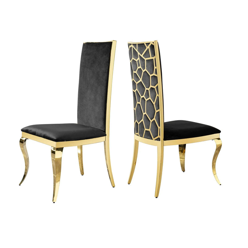 Dining Chair (Set of 2) With Unique Backrest Stainless Steel Legs - Gold by HouseOfZazla